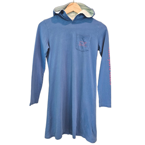 Vineyard Vines Long Sleeve Hooded Beach Coverup Blue Dress Girl's Large (14) - Picture 1 of 6